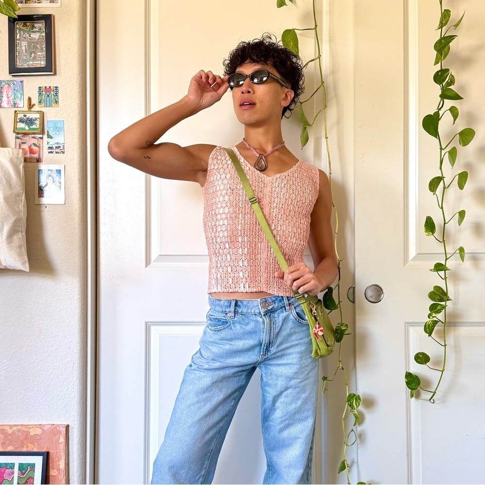 Y2K Coral Crinkle Top